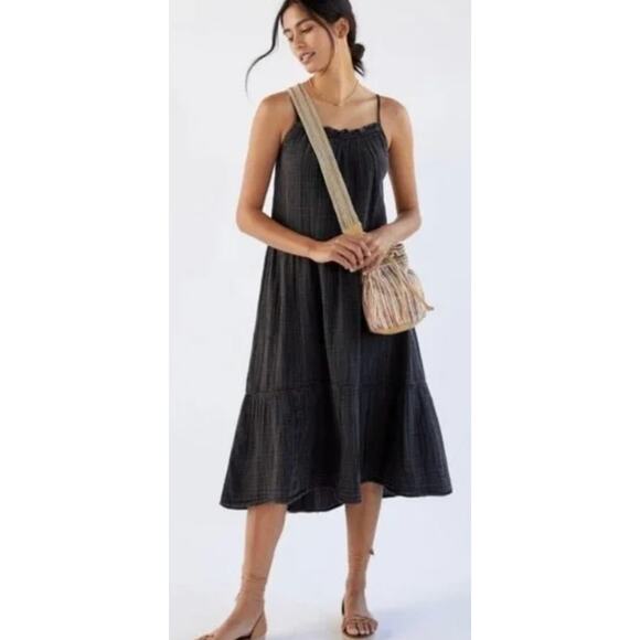 Anthropologie gauzey tiered midi  black dress. Medium New - Picture 1 of 3